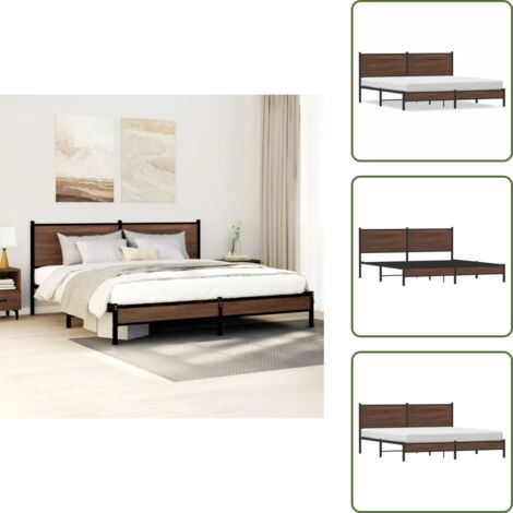The Living Store Cadre de lit en métal sans matelas chêne marron 160x200 cm - Cadre De Lit - Lit Double - Lit En Métal - Lit Moderne - Meuble Chambre