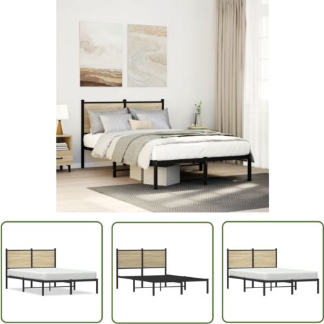 The Living Store Cadre de lit en métal sans matelas chêne sonoma 120x200 cm - Cadre De Lit - Lit Double - Lit En Métal - Lit Chêne Sonoma - Meuble Chambre