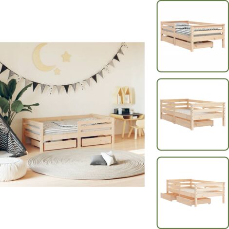 The Living Store Cadre de lit enfant avec tiroirs 70x140 cm bois de pin massif - Lit Bébé - Lit Enfant - Meuble Enfant - Chambre D'enfant - Mobilier Enfant
