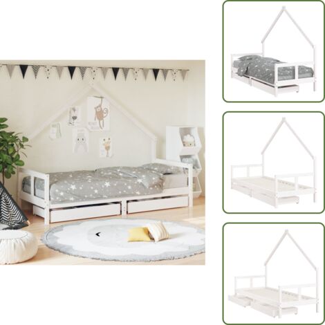 The Living Store Cadre de lit enfant tiroirs blanc 80x200 cm bois de pin massif - Lit Bébé - Lit Enfant - Meuble Enfant - Chambre D'enfant - Mobilier Enfant