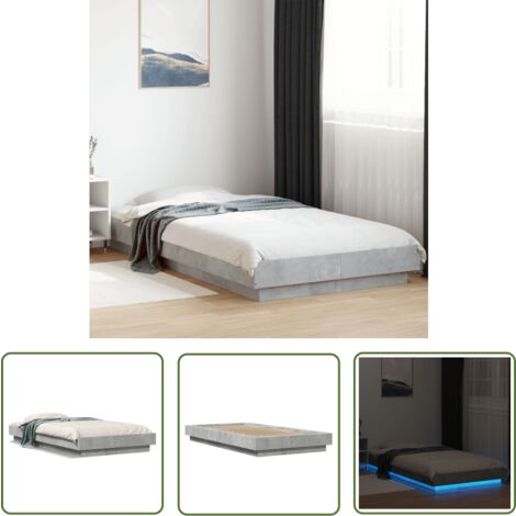 The Living Store Cadre de lit et lumières LED sans matelas gris béton 90x200 cm - Cadre De Lit - Lit Double - Éclairage Led - Luminaire - Meuble Chambre