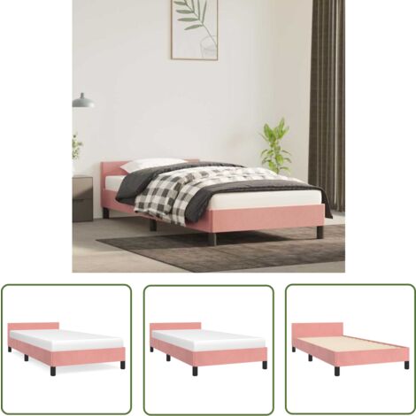 The Living Store Cadre de lit et tête de lit sans matelas rose 90x190 cm velours - Cadre De Lit - Lit Double - Lit Rose - Lit Velours - Literie