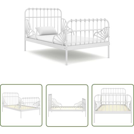 The Living Store Cadre de lit extensible sans matelas blanc métal 80x130/200 cm - Cadre De Lit - Lit Extendible - Lit Metal - Lit Blanc - Meuble Chambre