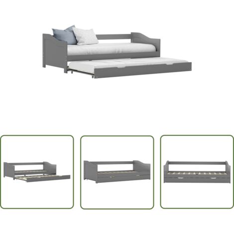 The Living Store Cadre de lit extensible sans matelas gris 90x200 cm - Canapé Lit - Lit Convertible - Lit Invité - Meubles Chambre - Mobilier Salle Séjour