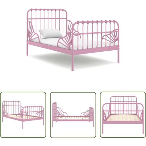 The Living Store Cadre de lit extensible sans matelas rose métal 80x130/200 cm - Cadre De Lit - Lit Extendible - Lit Double - Lit Rose - Meuble Chambre