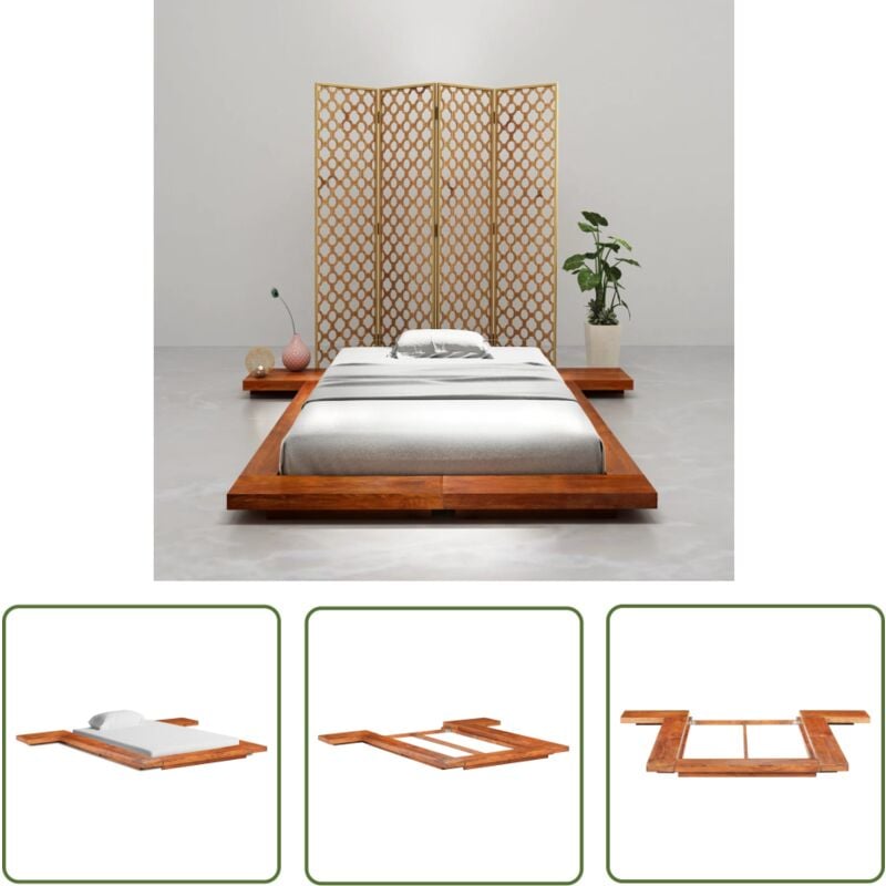 The Living Store - Cadre de lit Futon japonais sans matelas Bois massif 100x200 cm - Cadre De Lit Japonais - Lit Futon - Lit En Bois - Lit Double