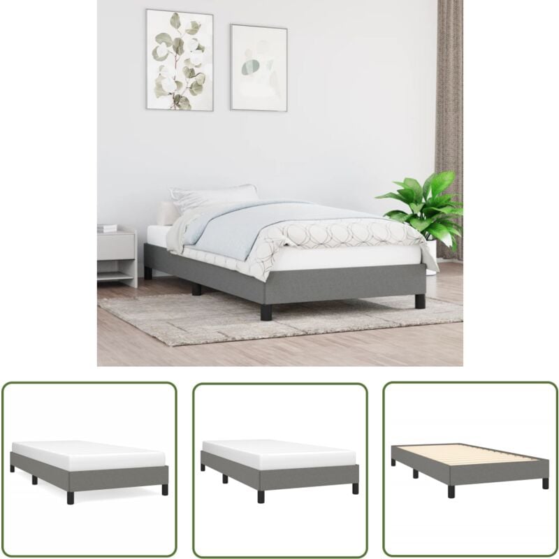 The Living Store - Cadre de lit sans matelas gris foncé 100x200 cm tissu - Cadre De Lit - Lit Double - Literie - Meuble Chambre - Sommier