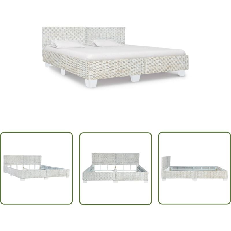 The Living Store - Cadre de lit sans matelas Gris Rotin naturel 180x200 cm - Lit En Rotin - Cadre De Lit Rotin - Lit Double - Lit 180x200 - Chambre