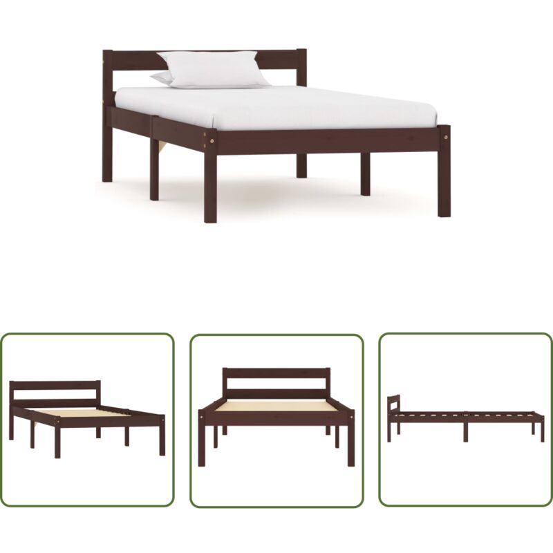 The Living Store - Cadre de lit sans matelas marron foncé pin massif 100x200 cm - Cadre De Lit - Lit Double - Lit En Bois - Lit Design - Meubles