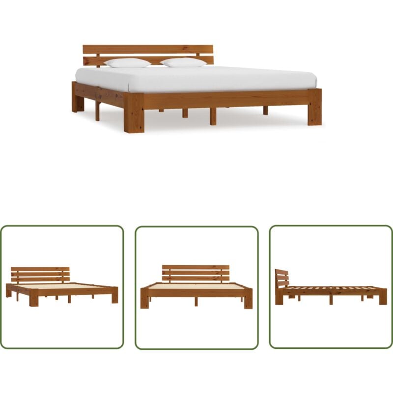 The Living Store - Cadre de lit sans matelas marron miel 180x200cm bois massif pin - Cadre De Lit - Lit En Bois - Lit Double - Lit Design - Meuble
