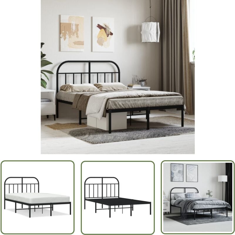 The Living Store - Cadre de lit métal sans matelas avec tête de lit noir 120x190cm - Cadre De Lit - Lit Double - Lit Metal - Lit Avec Têtedé Lit