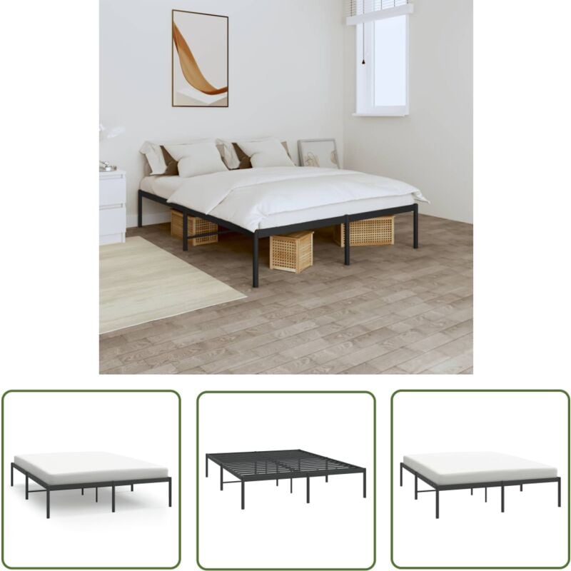 The Living Store - Cadre de lit métal sans matelas noir 140x200 cm - Cadre De Lit - Lit Double - Lit Metal - Lit Noir - Meuble Chambre