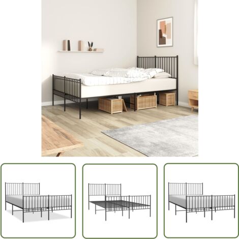 The Living Store Cadre de lit métal sans matelas avec pied de lit noir 140x190cm - Cadre De Lit - Lit Double - Lit Metal - Literie - Meuble Chambre