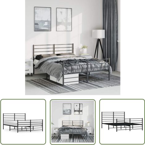 The Living Store Cadre de lit métal sans matelas avec pied de lit noir 150x200cm - Cadre De Lit - Lit Double - Lit Metal - Lit Noir - Meuble Chambre