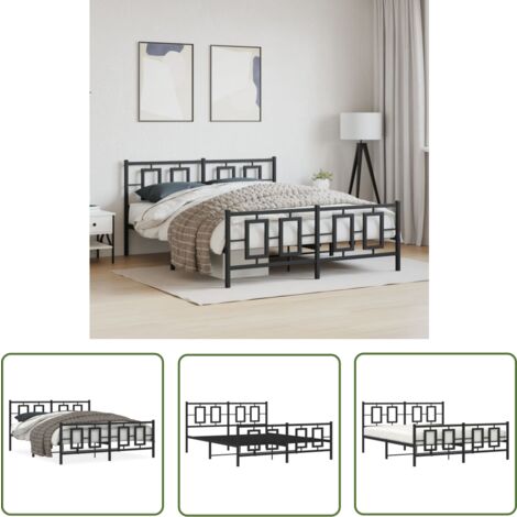 The Living Store Cadre de lit métal sans matelas avec pied de lit noir 150x200cm - Cadre De Lit - Lit Double - Lit Metal - Lit Noir - Meuble Chambre