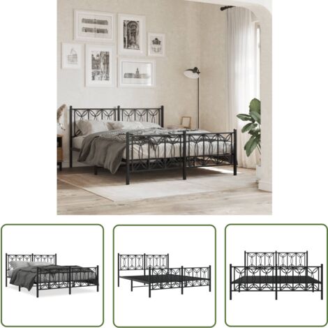 The Living Store Cadre de lit métal sans matelas avec pied de lit noir 150x200cm - Cadre De Lit - Lit Double - Lit Metal - Lit Noir - Meuble Chambre
