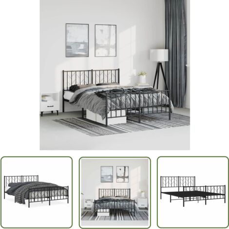 The Living Store Cadre de lit métal sans matelas avec pied de lit noir 150x200cm - Cadre De Lit - Lit Double - Lit Metal - Lit Noir - Meuble Chambre
