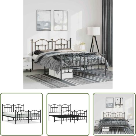 The Living Store Cadre de lit métal sans matelas avec pied de lit noir 150x200cm - Cadre De Lit - Lit Double - Lit Metal - Lit Noir - Meuble Chambre