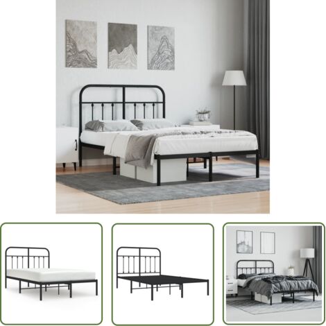The Living Store Cadre de lit métal sans matelas avec tête de lit noir 120x190cm - Cadre De Lit - Lit Double - Lit Metal - Lit Noir - Tête De Lit