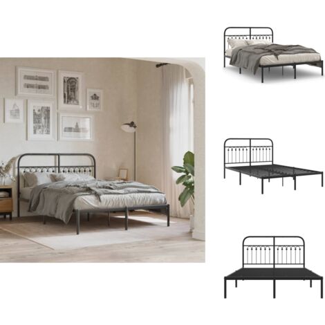 The Living Store Cadre de lit métal sans matelas avec tête de lit noir 140x190cm - Cadre de lit