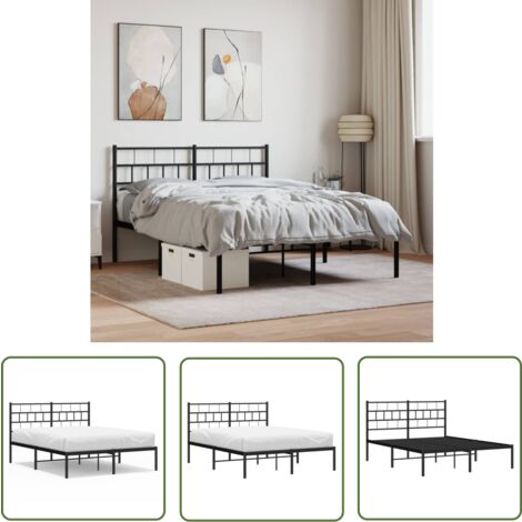 The Living Store Cadre de lit métal sans matelas avec tête de lit noir 140x190cm - Cadre De Lit - Lit Double - Lit Metal - Lit Avec Têted Lit - Sommier
