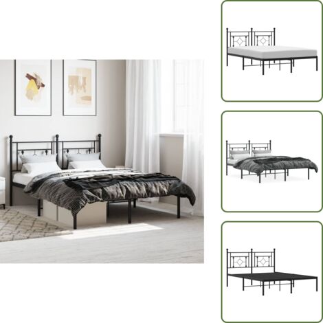 The Living Store Cadre de lit métal sans matelas avec tête de lit noir 140x190cm - Cadre De Lit - Lit Double - Lit Metal - Lit Avec Têtedé Lit - Literie