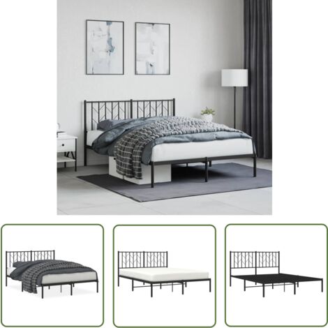 The Living Store Cadre de lit métal sans matelas avec tête de lit noir 140x190cm - Cadre De Lit - Lit Double - Lit Metal - Lit Avec Têtedé Lit - Literie