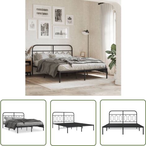 The Living Store Cadre de lit métal sans matelas avec tête de lit noir 140x190cm - Cadre De Lit - Lit Double - Lit Metal - Lit Avec Têtedé Lit - Literie
