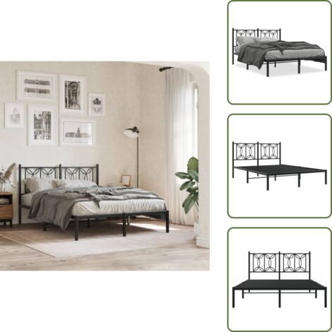The Living Store Cadre de lit métal sans matelas avec tête de lit noir 140x190cm - Cadre De Lit - Lit Double - Lit Metal - Lit Avec Têtedé Lit - Sommier