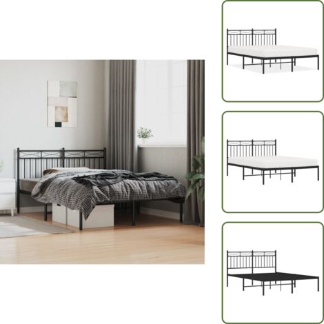 The Living Store Cadre de lit métal sans matelas avec tête de lit noir 140x190cm - Cadre De Lit - Lit Double - Lit Metal - Lit Avec Têtière - Literie