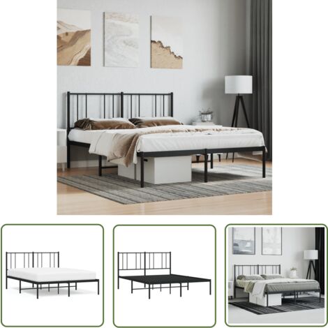 The Living Store Cadre de lit métal sans matelas avec tête de lit noir 140x190cm - Cadre De Lit - Lit Double - Lit Metal - Lit Moderne - Literie