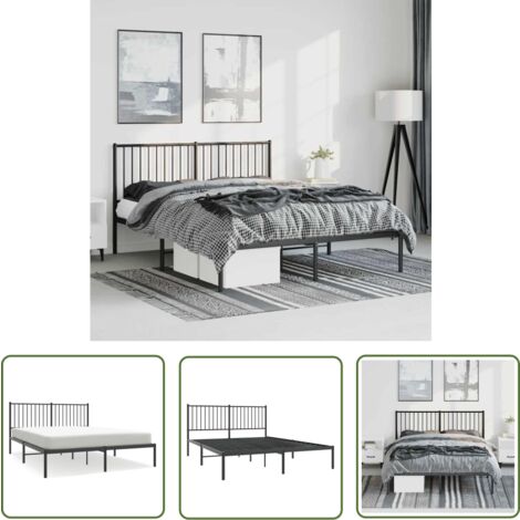 The Living Store Cadre de lit métal sans matelas avec tête de lit noir 150x200cm - Cadre De Lit - Lit Double - Lit Metal - Lit Moderne - Literie