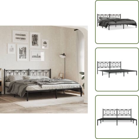 The Living Store Cadre de lit métal sans matelas avec tête de lit noir 193x203cm - Cadre De Lit - Lit Double - Lit Metal - Lit Avec Têtière - Literie