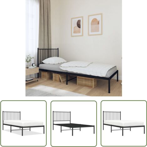 The Living Store Cadre de lit métal sans matelas avec tête de lit noir 90x190 cm - Cadre De Lit - Lit Double - Lit Metal - Lit Moderne - Literie