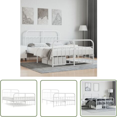 The Living Store Cadre de lit métal sans matelas et pied de lit blanc 140x200 cm - Cadre De Lit - Lit Double - Lit Metal - Lit Blanc - Meuble Chambre
