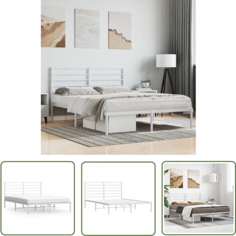 The Living Store Cadre de lit métal sans matelas et tête de lit blanc 140x190 cm - Cadre De Lit - Lit Double - Lit Metal - Lit Blanc - Meuble Chambre