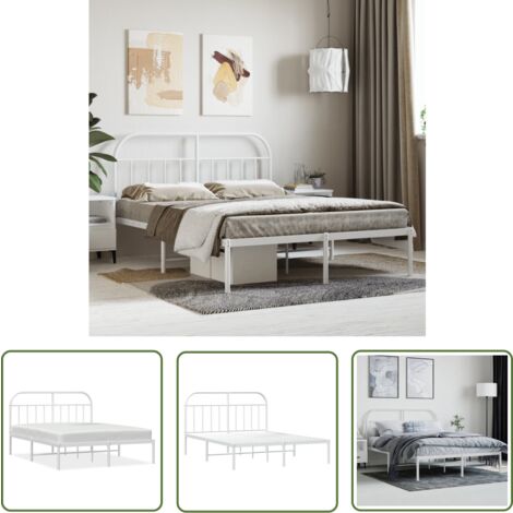 The Living Store Cadre de lit métal sans matelas et tête de lit blanc 140x190 cm - Cadre De Lit - Lit Double - Lit Metal - Lit Blanc - Meuble Chambre