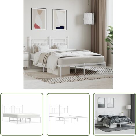 The Living Store Cadre de lit métal sans matelas et tête de lit blanc 140x190 cm - Cadre De Lit - Lit Double - Lit Metal - Lit Blanc - Meuble Chambre