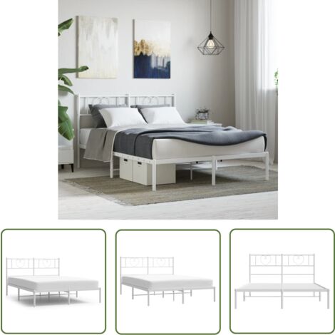 The Living Store Cadre de lit métal sans matelas et tête de lit blanc 140x190 cm - Cadre De Lit - Lit Double - Lit Metal - Lit Blanc - Meuble Chambre