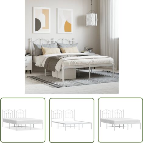 The Living Store Cadre de lit métal sans matelas et tête de lit blanc 140x190 cm - Cadre De Lit - Lit Double - Lit Metal - Lit Blanc - Meuble Chambre