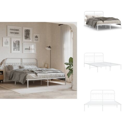 The Living Store Cadre de lit métal sans matelas et tête de lit blanc 150x200 cm - Cadre de lit