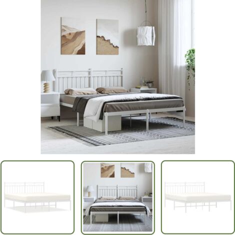 The Living Store Cadre de lit métal sans matelas et tête de lit blanc 150x200 cm - Cadre De Lit - Lit Double - Lit Metal - Lit Blanc - Meuble Chambre