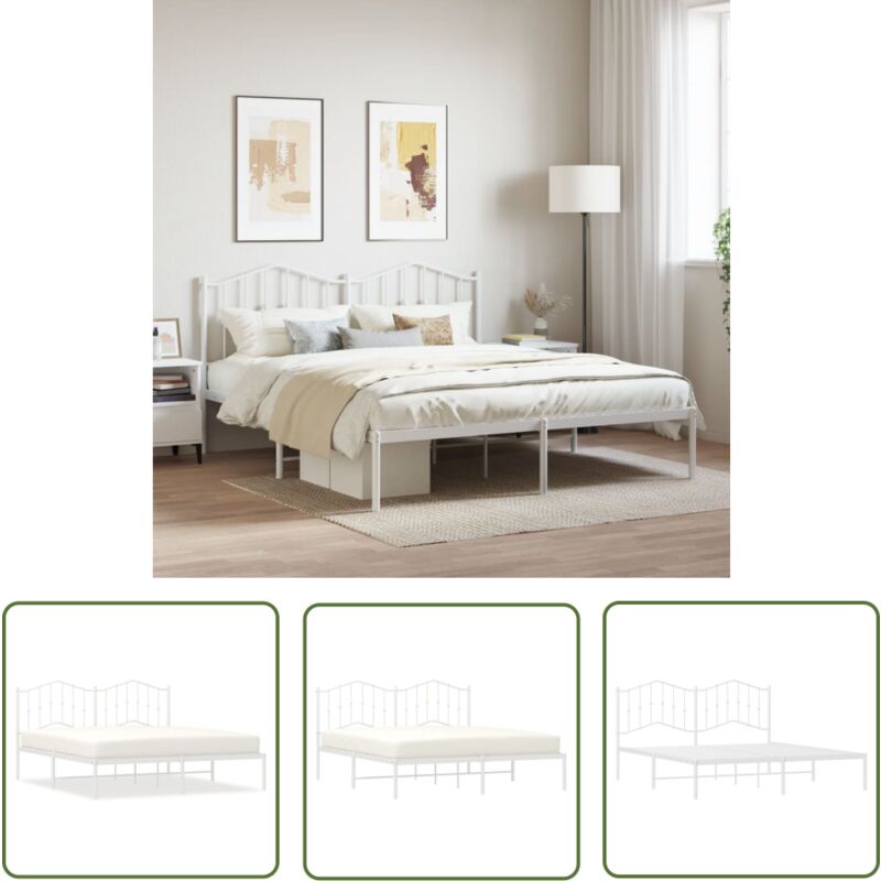The Living Store - Cadre de lit métal sans matelas et tête de lit blanc 180x200 cm - Cadre De Lit - Lit Double - Lit Metal - Lit Blanc - Meuble