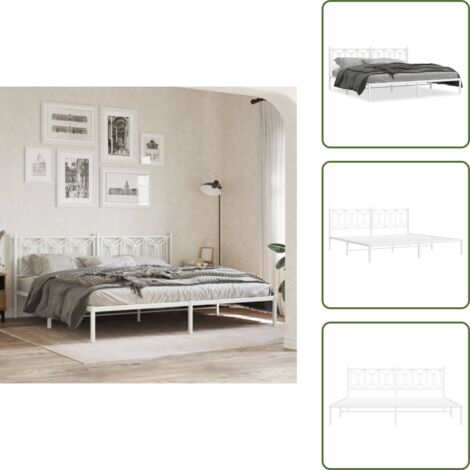 The Living Store Cadre de lit métal sans matelas et tête de lit blanc 193x203 cm - Cadre De Lit - Lit Double - Lit Metal - Lit Blanc - Meuble Chambre