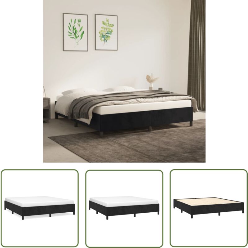Cadre de lit sans matelas noir 180x200 cm velours - Cadre De Lit - Lit Double - Lit Velours - Literie - Meuble Chambre - The Living Store