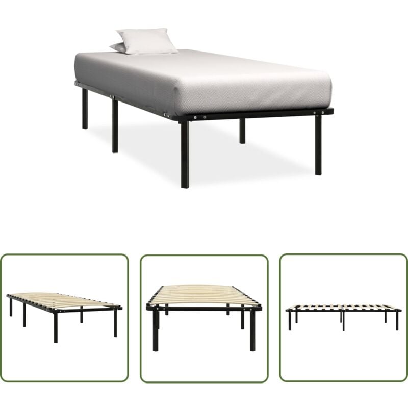 Cadre de lit sans matelas noir métal 90x200 cm - Cadre De Lit - Lit Simple - Lit Metal - Sommier à Lattes - Chambre à Coucher - The Living Store