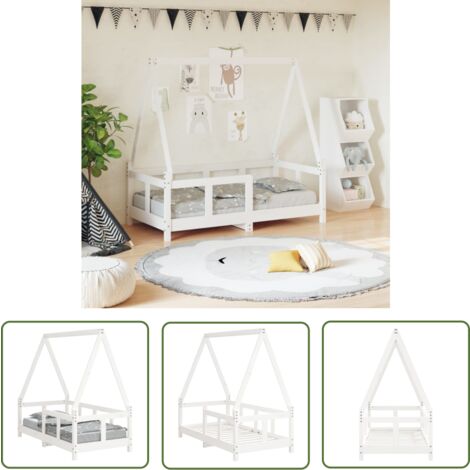 The Living Store Cadre de lit pour enfant blanc 70x140 cm bois de pin massif - Lit Bébé - Lit Enfant - Bois De Pin - Design Maison - Lit Bas