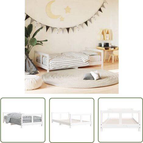 The Living Store Cadre de lit pour enfant blanc 80x160 cm bois de pin massif - Lit Bébé - Lit Enfant - Mobilier Enfant - Chambre D'enfant - Lit Bois