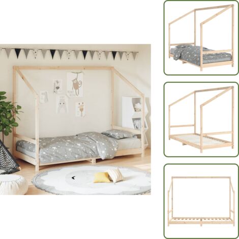 The Living Store Cadre de lit pour enfants 90x200 cm bois de pin massif - Lit Enfant - Lit Bébé - Mobilier Enfant - Meuble Bois - Cadre Lit