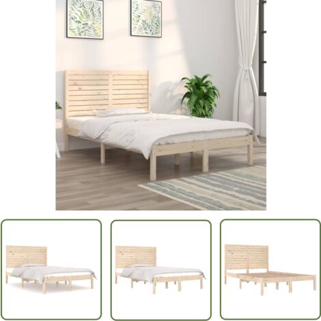 The Living Store Cadre de lit sans matelas 120x190 cm bois massif - Cadre De Lit - Lit Bois - Lit Double - Lit 120x190 - Tête De Lit
